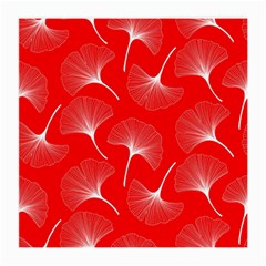 White Abstract Flowers On Red Medium Glasses Cloth by Dushan