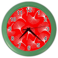 White Abstract Flowers On Red Color Wall Clock by Dushan