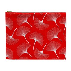 White Abstract Flowers On Red Cosmetic Bag (xl) by Dushan