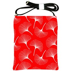 White Abstract Flowers On Red Shoulder Sling Bag by Dushan