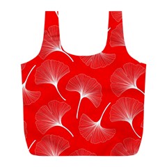 White Abstract Flowers On Red Full Print Recycle Bag (l) by Dushan