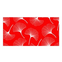 White Abstract Flowers On Red Satin Shawl by Dushan