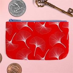 White Abstract Flowers On Red Large Coin Purse by Dushan