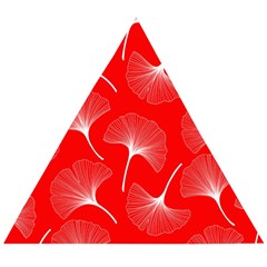 White Abstract Flowers On Red Wooden Puzzle Triangle by Dushan