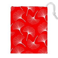 White Abstract Flowers On Red Drawstring Pouch (5xl) by Dushan