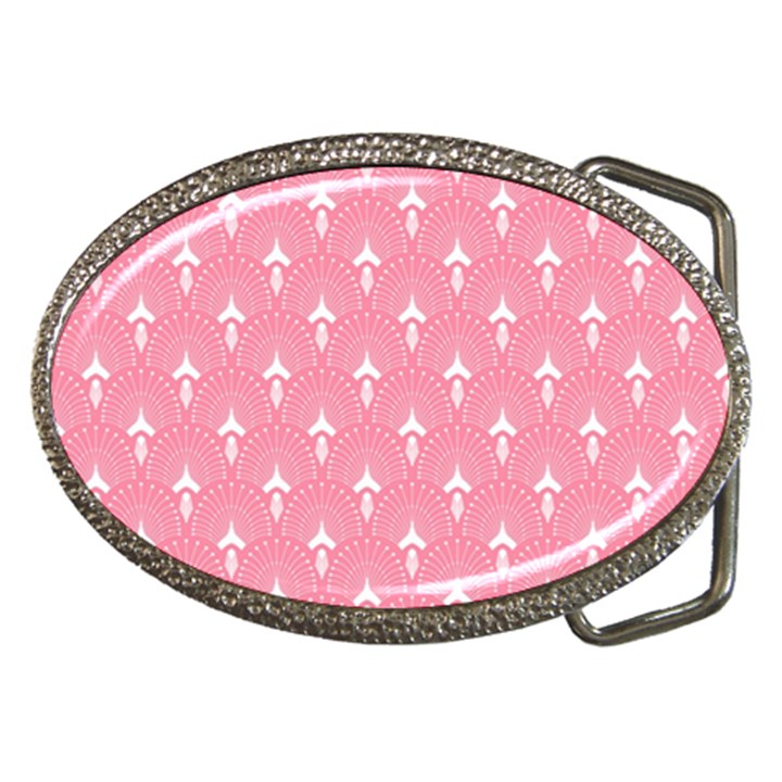 White and pink Art-Deco pattern Belt Buckles