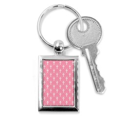 White And Pink Art-deco Pattern Key Chain (rectangle) by Dushan