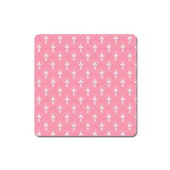 White And Pink Art-deco Pattern Square Magnet by Dushan