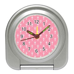 White And Pink Art-deco Pattern Travel Alarm Clock by Dushan