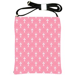 White And Pink Art-deco Pattern Shoulder Sling Bag by Dushan