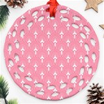 White and pink Art-Deco pattern Round Filigree Ornament (Two Sides) Front