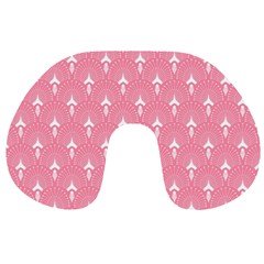 White And Pink Art-deco Pattern Travel Neck Pillow by Dushan