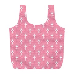 White And Pink Art-deco Pattern Full Print Recycle Bag (l) by Dushan