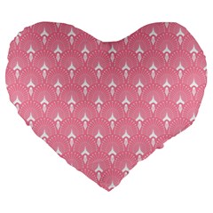 White And Pink Art-deco Pattern Large 19  Premium Flano Heart Shape Cushions by Dushan