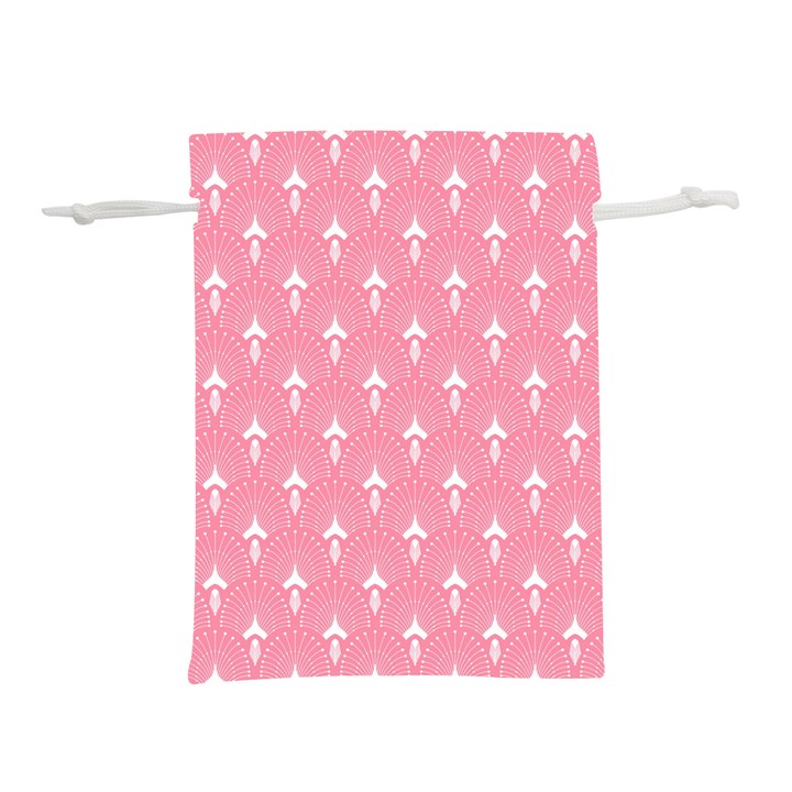 White and pink Art-Deco pattern Lightweight Drawstring Pouch (L)