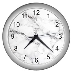 White Faux Marble Wall Clock (silver) by Dushan