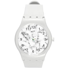 White faux marble texture  Round Plastic Sport Watch (M)