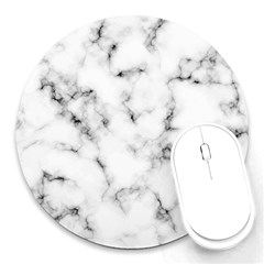 White Faux Marble Texture  Round Mousepads by Dushan