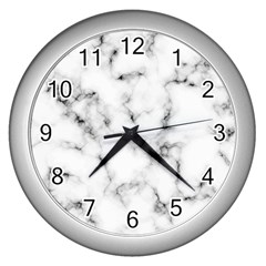 White Faux Marble Texture  Wall Clock (silver) by Dushan