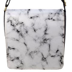 White Faux Marble Texture  Flap Closure Messenger Bag (s) by Dushan