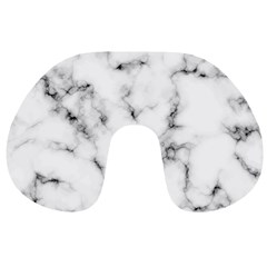 White Faux Marble Texture  Travel Neck Pillow by Dushan