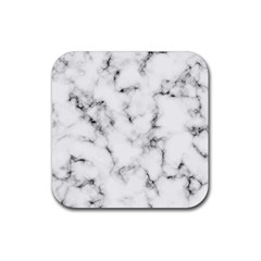 White Faux Marble Texture  Rubber Coaster (square)  by Dushan