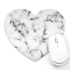 White Faux Marble Texture  Heart Mousepads by Dushan