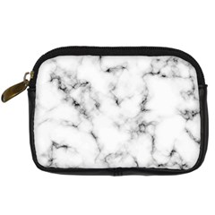 White Faux Marble Texture  Digital Camera Leather Case by Dushan