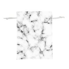 White Faux Marble Texture  Lightweight Drawstring Pouch (l) by Dushan