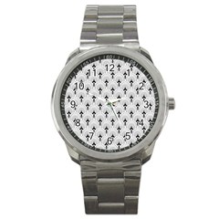 Black And White Art-deco Pattern Sport Metal Watch by Dushan