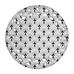 Black And White Art-deco Pattern Round Filigree Ornament (two Sides) by Dushan