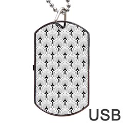 Black And White Art-deco Pattern Dog Tag Usb Flash (two Sides) by Dushan