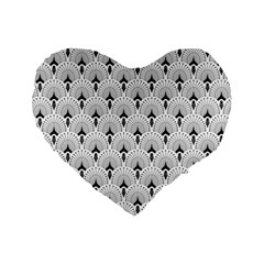 Black And White Art-deco Pattern Standard 16  Premium Heart Shape Cushions by Dushan