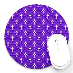 White And Purple Art-deco Pattern Round Mousepads by Dushan