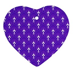 White And Purple Art-deco Pattern Heart Ornament (two Sides)