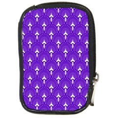 White And Purple Art-deco Pattern Compact Camera Leather Case by Dushan