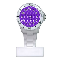 White And Purple Art-deco Pattern Plastic Nurses Watch