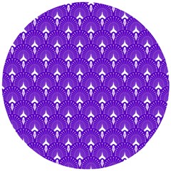 White And Purple Art-deco Pattern Wooden Puzzle Round by Dushan