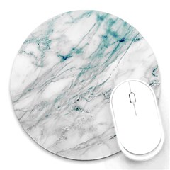 Gray Faux Marble Blue Accent Round Mousepads by Dushan