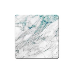 Gray Faux Marble Blue Accent Square Magnet by Dushan