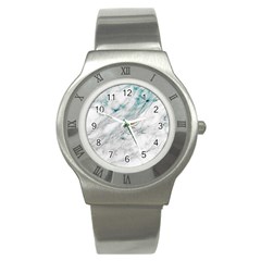 Gray Faux Marble Blue Accent Stainless Steel Watch by Dushan