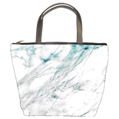 Gray Faux Marble Blue Accent Bucket Bag by Dushan