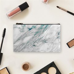 Gray Faux Marble Blue Accent Cosmetic Bag (small) by Dushan