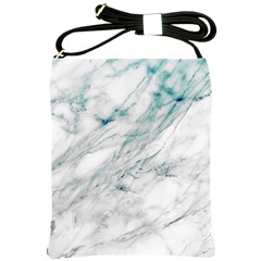 Gray Faux Marble Blue Accent Shoulder Sling Bag by Dushan