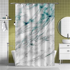 Gray Faux Marble Blue Accent Shower Curtain 48  X 72  (small)  by Dushan