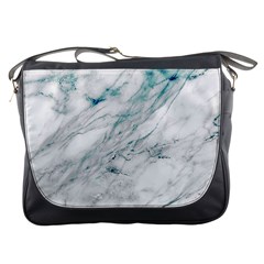 Gray Faux Marble Blue Accent Messenger Bag by Dushan