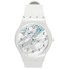 Gray Faux Marble Blue Accent Round Plastic Sport Watch (m) by Dushan