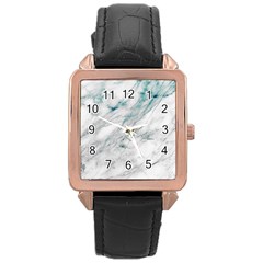 Gray Faux Marble Blue Accent Rose Gold Leather Watch  by Dushan