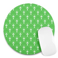 Green And White Art-deco Pattern Round Mousepads by Dushan