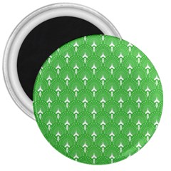 Green And White Art-deco Pattern 3  Magnets by Dushan